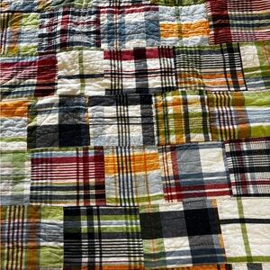 Pottery Barn Plaid Cottage/Americana Patchwork Thick Cozy Cotton Quilt Sz Queen